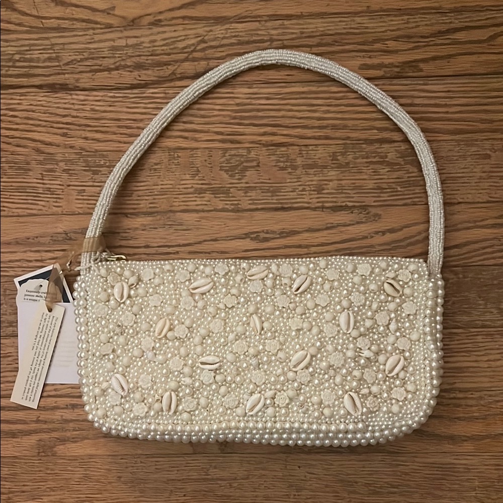 Cream Shell Beaded Bag